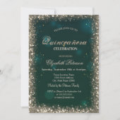 Moderne Faux Gold Sequins Lijst Groene Quinceañera Kaart (Voorkant)