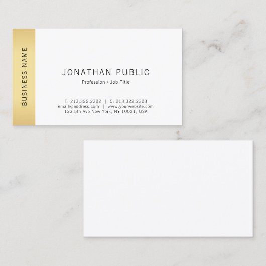 Moderne Faux Gold Simple Sjabloon Professional Visitekaartje (Voorkant / Achterkant)