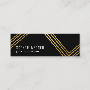 Moderne Faux Gold Stripes op Elegant Zwart Mini Visitekaartje