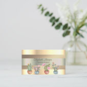 Moderne Faux Gold Stripes Succulenten Visitekaartje (Staand voorkant)