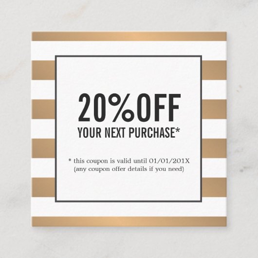 Moderne Faux Gold White Stripes Schoonheidssalon C Kortingskaartje (Voorkant)