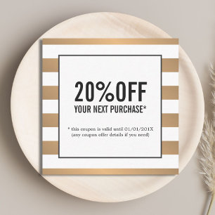 Moderne Faux Gold White Stripes Schoonheidssalon C Kortingskaartje