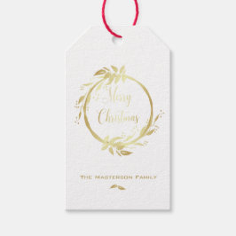Moderne Faux Goud Wit Vrolijk Kerstkrans Cadeaulabel