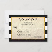 Moderne Faux Goud Zwart Wit Streep Bruiloft RSVP (Voorkant)