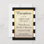 Moderne Faux Goud Zwart Wit Streep Receptie Note Kaart (Voorkant)