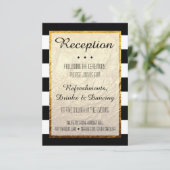 Moderne Faux Goud Zwart Wit Streep Receptie Note Kaart (Staand voorkant)