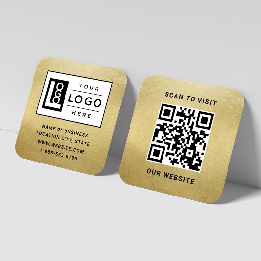 Moderne Faux Gouden Folie Aangepaste Logo en QR Co Vierkante Visitekaartje
