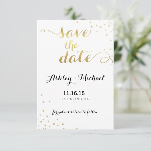 Moderne Faux Gouden Folie Glamour Save De Datum Save The Date (Staand voorkant)