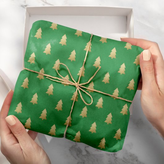 Moderne Faux Gouden Folie Kerstbomen Vette kleur Cadeaupapier