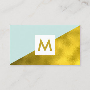 Moderne Faux Gouden Folie Mint Monogram Visitekaartje