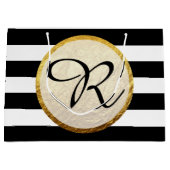 Moderne Faux Gouden Folie Zwart Wit Streep Monogra Groot Cadeauzakje (Voorkant)