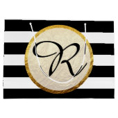 Moderne Faux Gouden Folie Zwart Wit Streep Monogra Groot Cadeauzakje (Achterkant)