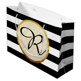 Moderne Faux Gouden Folie Zwart Wit Streep Monogra Groot Cadeauzakje