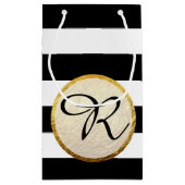 Moderne Faux Gouden Folie Zwart Wit Streep Monogra Klein Cadeauzakje (Achterkant)