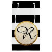 Moderne Faux Gouden Folie Zwart Wit Streep Monogra Klein Cadeauzakje (Voorkant)