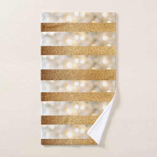 Moderne faux gouden glitter en witte lichten strep bad handdoek (Handdoek)
