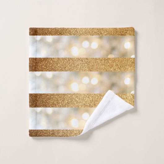 Moderne faux gouden glitter en witte lichten strep bad handdoek (Wasdoekje)
