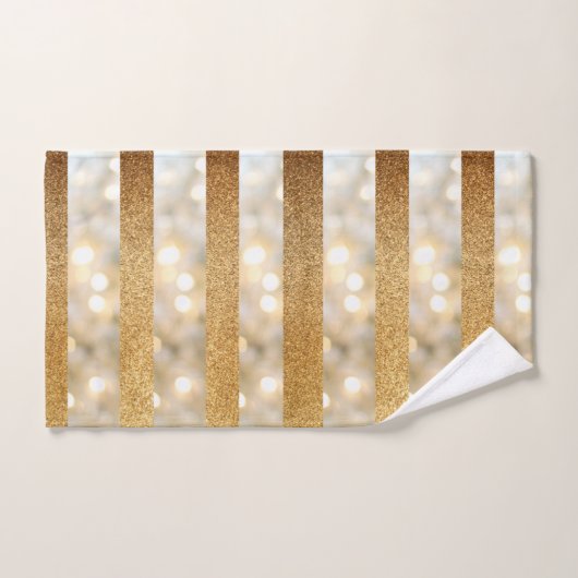Moderne faux gouden glitter en witte lichten strep bad handdoek (Handdoek)