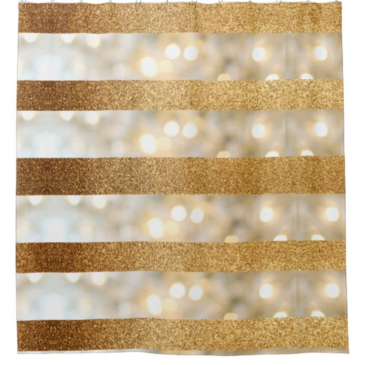 Moderne faux gouden glitter en witte lichten strep douchegordijn (Voorkant)