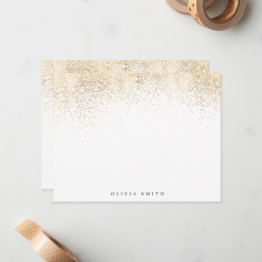 Moderne faux gouden glitter gepersonaliseerde brie notitiekaartje (Voorkant / Achterkant in situ)