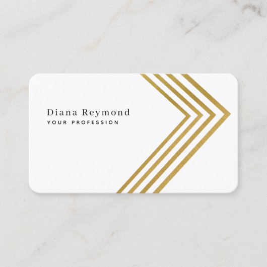 Moderne Faux Gouden Hoek Stripes Wit Visitekaartje (Voorkant)