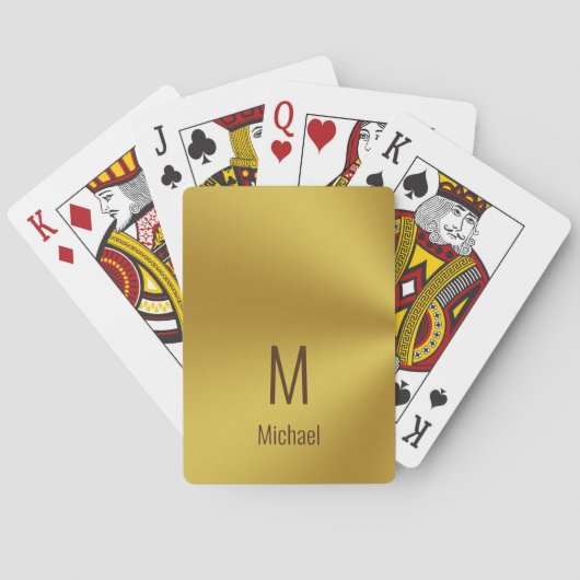 Moderne Faux Gouden Naam en Monogram Pokerkaarten (Achterkant)