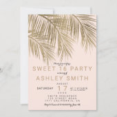 Moderne faux gouden palmboom elegant roze Sweet 16 Kaart (Voorkant)