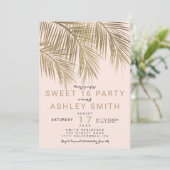 Moderne faux gouden palmboom elegant roze Sweet 16 Kaart (Staand voorkant)