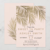 Moderne faux gouden palmboom elegant roze Sweet 16 Kaart (Voorkant / Achterkant)