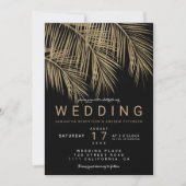 Moderne faux gouden palmboom elegante zwarte bruil kaart (Voorkant)