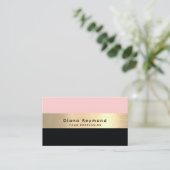 Moderne faux gouden streep zwart blush roze visitekaartje (Staand voorkant)