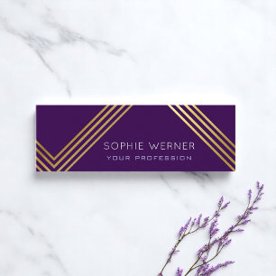 Moderne faux gouden strepen op elegante paarse mini visitekaartje