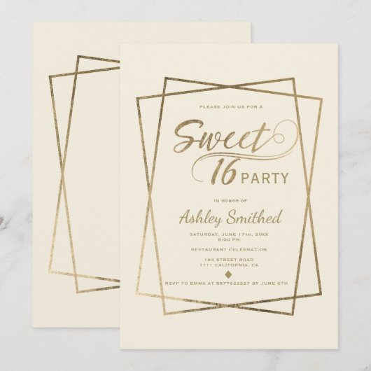 Moderne faux gouden typografie ivoor Sweet 16 Kaart (Voorkant / Achterkant)