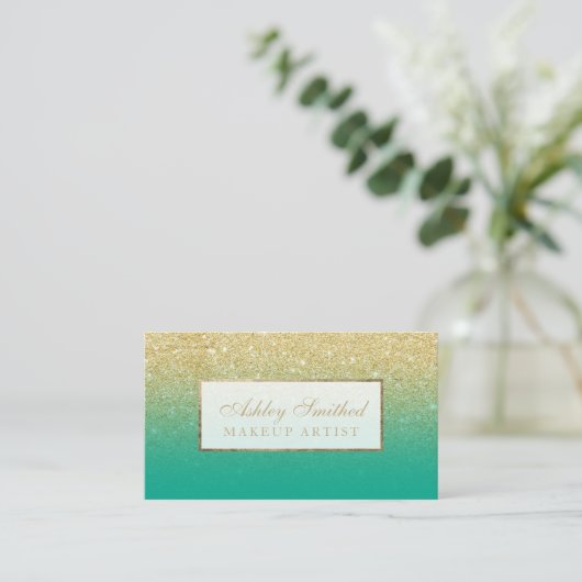 Moderne faux gouglitter turkooise ombre make keup visitekaartje (Staand voorkant)