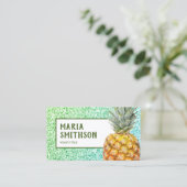 Moderne Faux Green Glitter Tropische Ananas Visitekaartje (Staand voorkant)