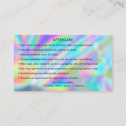 Moderne Faux Holographic Folie Lashes Aftercare Ca Visitekaartje (Achterkant)
