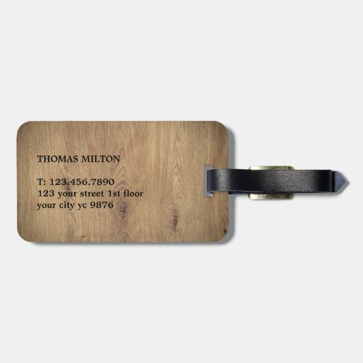 Moderne Faux houten zwarte lijnen vet monogram Bagagelabel (Achterkant horizontaal)