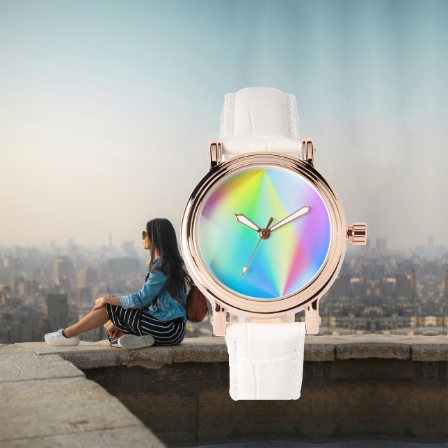 Moderne faux iriserende pastel regenboogkleur horloge (Creator heeft geüpload)