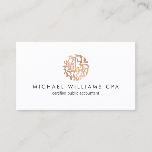 Moderne Faux koperen Roos gouden cijfers accountan Visitekaartje (Voorkant)