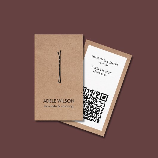 Moderne Faux Kraft White QR Code Hair Pin Salon Visitekaartje