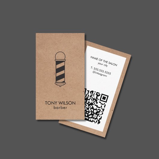 Moderne Faux Kraft Witte QR Code Barber Pool Salon Visitekaartje