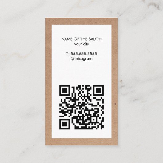 Moderne Faux Kraft Witte QR Code Schaar Salon Visitekaartje (Achterkant)