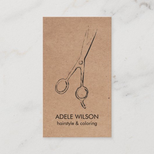 Moderne Faux Kraft Witte QR Code Schaar Salon Visitekaartje (Voorkant)