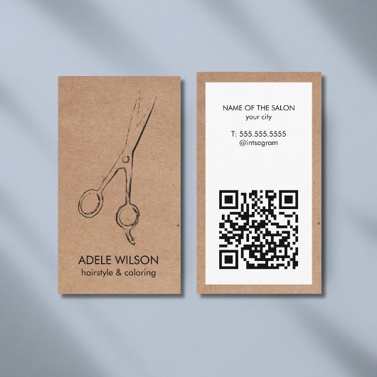 Moderne Faux Kraft Witte QR Code Schaar Salon Visitekaartje