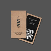 Moderne Faux Kraft Zwart QR Code Barber Pool Salon Visitekaartje