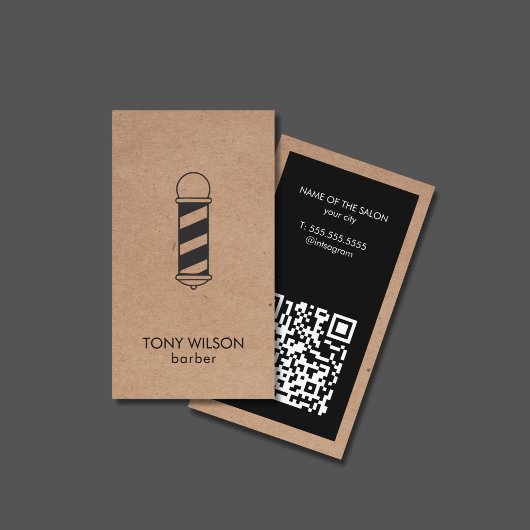 Moderne Faux Kraft Zwart QR Code Barber Pool Salon Visitekaartje