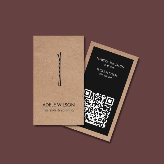 Moderne Faux Kraft Zwart QR Code Hair Pin Salon Visitekaartje