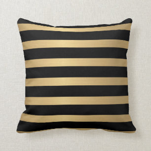 Moderne Faux metallic Gold en zwarte strips Kussen