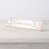 Moderne Faux nam Goud Geometrisch op Wit Marmer Bureau Naambordje (Voorkant)
