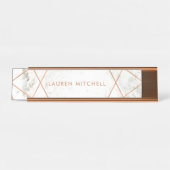 Moderne Faux nam Goud Geometrisch op Wit Marmer Bureau Naambordje (Voorkant)